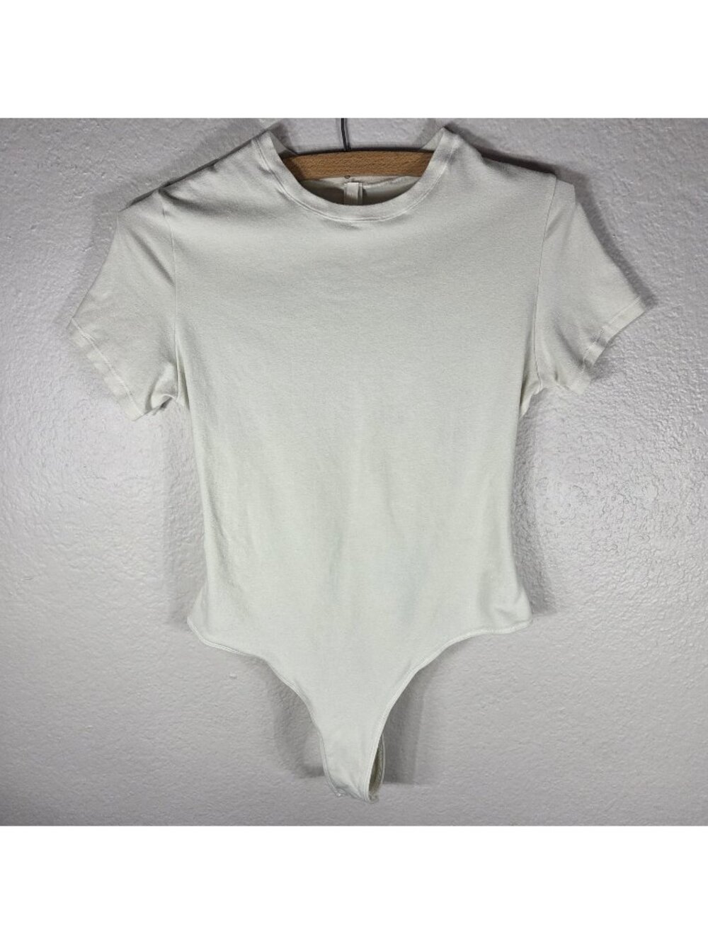 Skims Ivory Cotton Blend Bodysuit Size L Stretch Short Sleeve Minimal Basic
